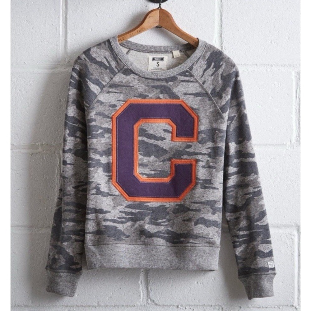 Clemson University Women's Fan Sweatshirt Gray Camo Sz M Vintage Game Day Casual